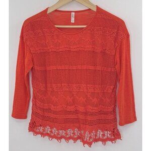 Xhilaration Women's Lace‎ Orange/Red Lace Front Blouse Size M Boho Preppy